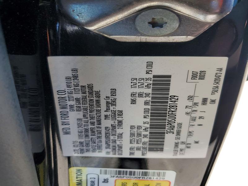 61706546 :رقم المزاد ، 3FA6P0SU0FR281429 vin ، 2015 Ford Fusion مزاد بيع