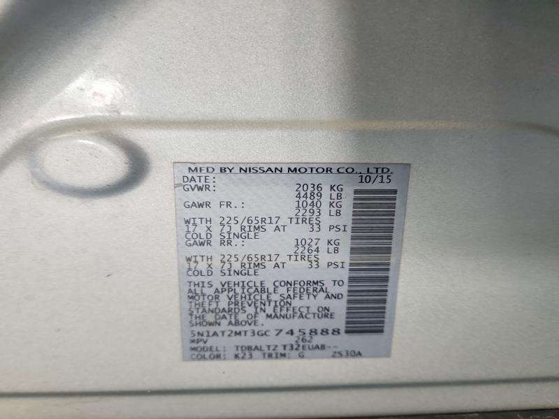 2016 Nissan Rogue მანქანა იყიდება აუქციონზე, vin: 5N1AT2MT3GC745888, აუქციონის ნომერი: 59666136