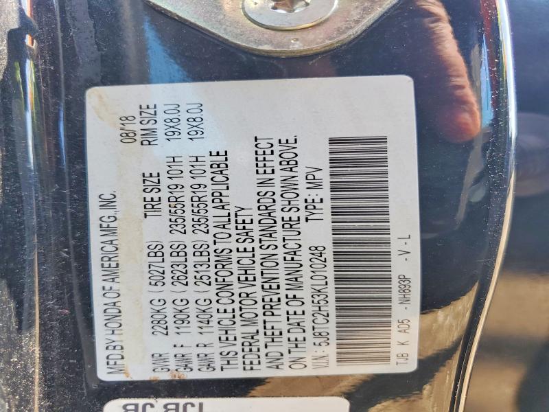 60534466 :رقم المزاد ، 5J8TC2H53KL010248 vin ، 2019 Acura Rdx مزاد بيع