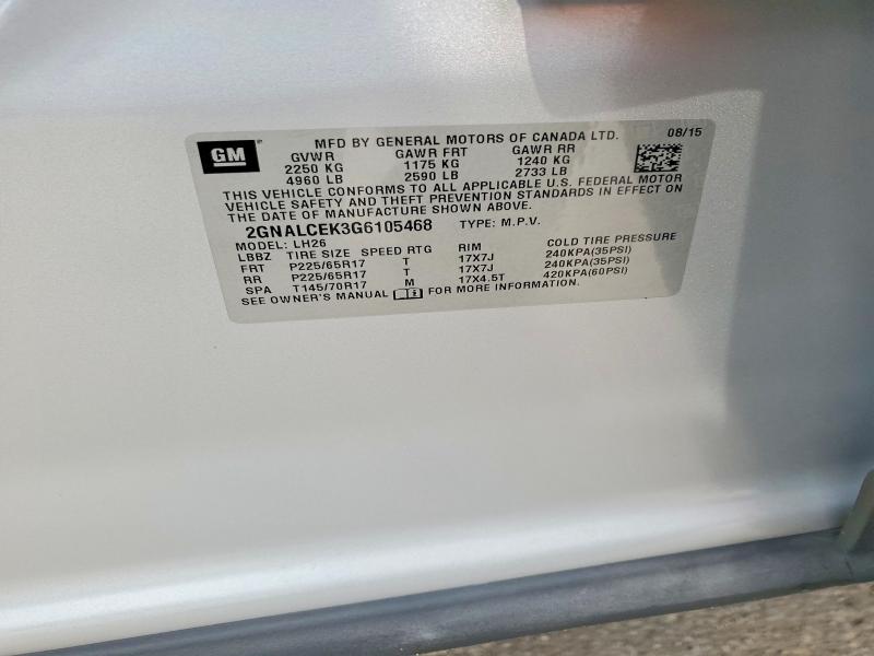 62509236 :رقم المزاد ، 2GNALCEK3G6105468 vin ، 2016 Chevrolet Equinox مزاد بيع