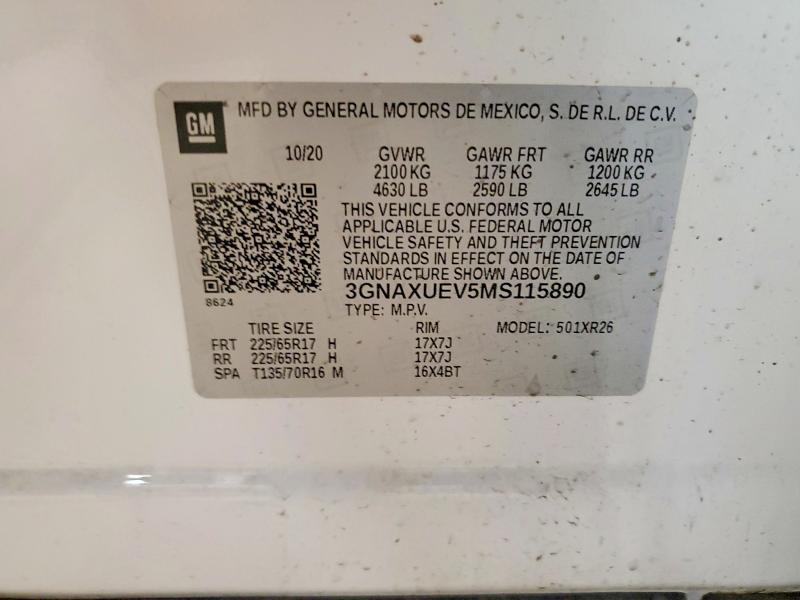 61585916 :رقم المزاد ، 3GNAXUEV5MS115890 vin ، 2021 Chevrolet Equinox مزاد بيع
