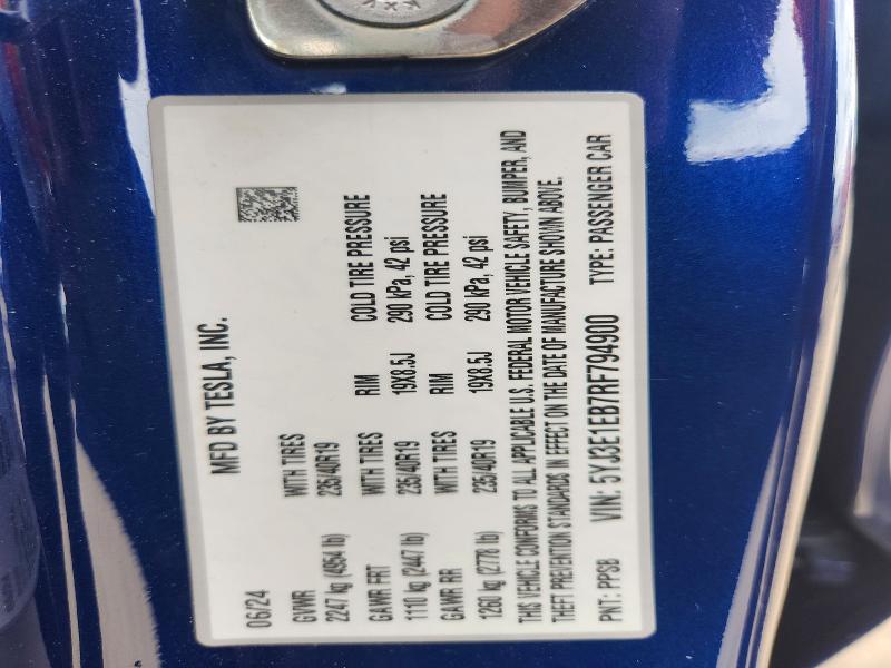 Продажа на аукционе авто 2024 Tesla Model 3, vin: 5YJ3E1EB7RF794900, номер лота: 60500386