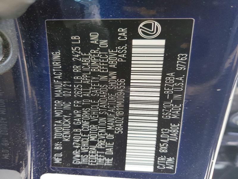Продажа на аукционе авто 2021 Lexus Es 350, vin: 58ADZ1B11MU094556, номер лота: 59780026