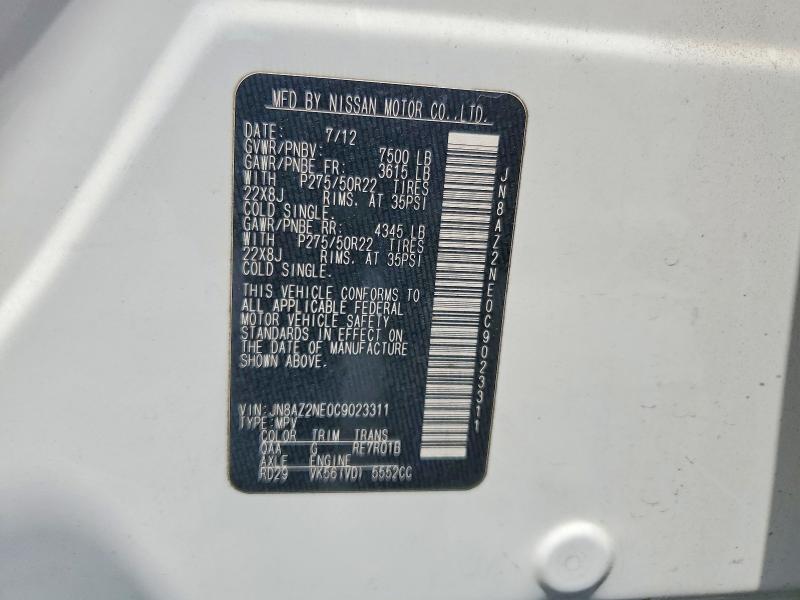 Aukcja sprzedaży 2012 Infiniti Qx56, vin: JN8AZ2NE0C9023311, numer aukcji: 59396526