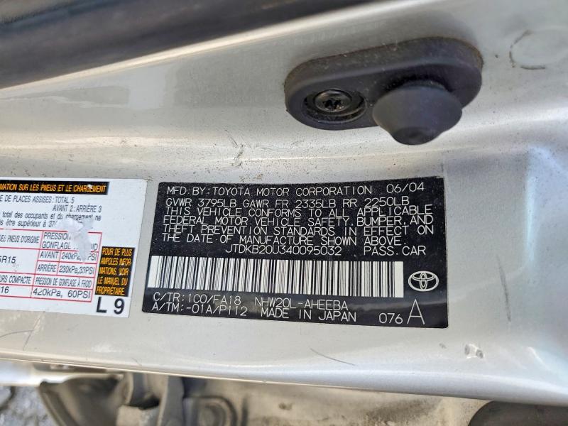 Aukcja sprzedaży 2004 Toyota Prius, vin: JTDKB20U340095032, numer aukcji: 59393186