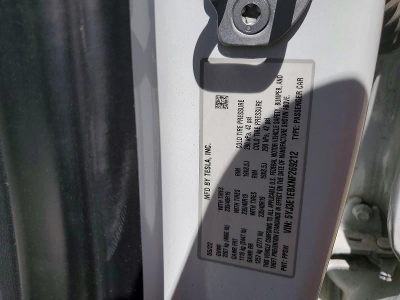 2022 Tesla Model 3 მანქანა იყიდება აუქციონზე, vin: 5YJ3E1EBXNF269212, აუქციონის ნომერი: 62983296