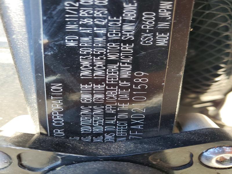 62715826 :رقم المزاد ، JS1GN7FAXD2101589 vin ، 2013 Suzuki Gsx-r600 مزاد بيع