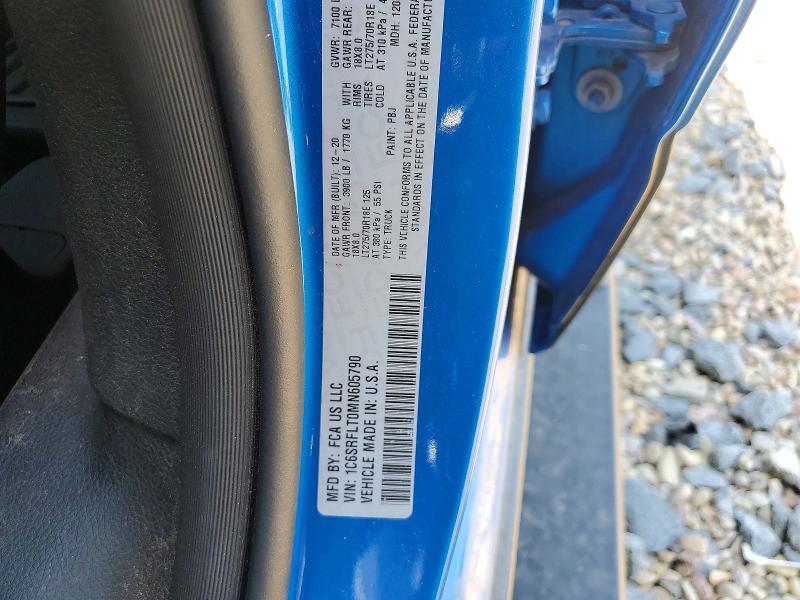 2021 Ram 1500 მანქანა იყიდება აუქციონზე, vin: 1C6SRFLT0MN605790, აუქციონის ნომერი: 60039896