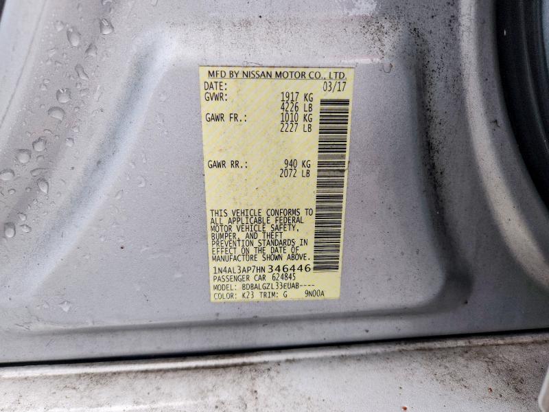2017 Nissan Altima მანქანა იყიდება აუქციონზე, vin: 1N4AL3AP7HN346446, აუქციონის ნომერი: 61378606