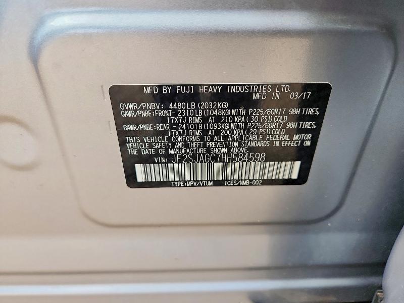 Продаж на аукціоні авто 2017 Subaru Forester, vin: JF2SJAGC7HH584598, номер лоту: 62034316