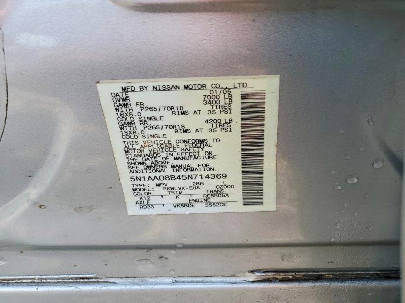59595466 :رقم المزاد ، 5N1AA08B45N714369 vin ، 2005 Nissan Armada مزاد بيع