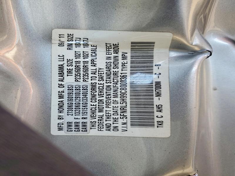 59673116 :رقم المزاد ، 5FNRL5H99CB008361 vin ، 2012 Honda Odyssey مزاد بيع