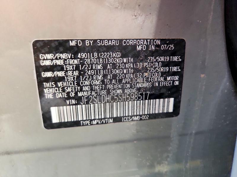 Продаж на аукціоні авто 2025 Subaru Forester, vin: JF2SLDHC5SH598517, номер лоту: 59783956