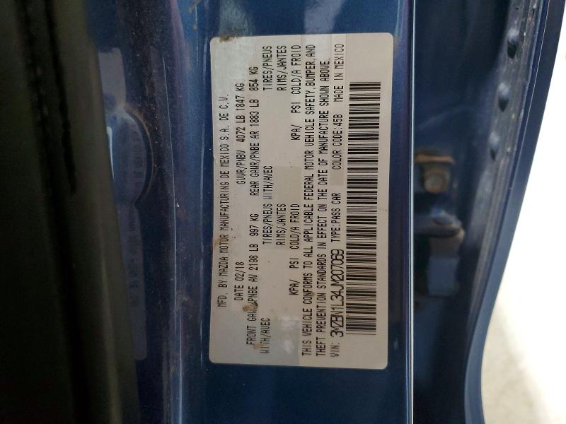 59801846 :رقم المزاد ، 3MZBN1L34JM207069 vin ، 2018 Mazda 3 مزاد بيع