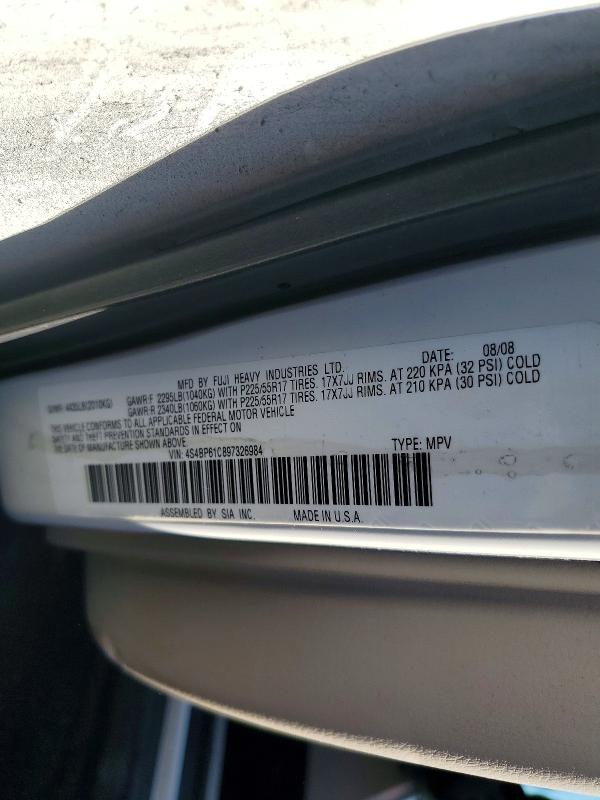 2009 Subaru Outback მანქანა იყიდება აუქციონზე, vin: 4S4BP61C897326984, აუქციონის ნომერი: 61119216
