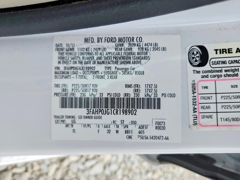 Aukcja sprzedaży 2012 Ford Fusion, vin: 3FAHP0JG1CR198902, numer aukcji: 61855336
