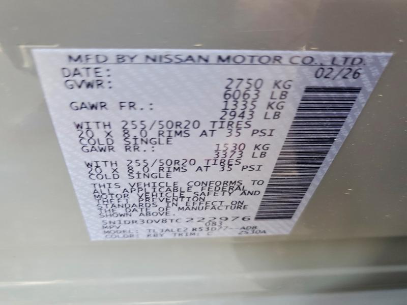 59793916 :رقم المزاد ، 5N1DR3DV8TC222976 vin ، 2026 Nissan Pathfinder مزاد بيع