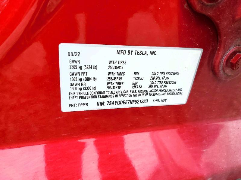 Aukcja sprzedaży 2022 Tesla Model Y, vin: 7SAYGDEE7NF521383, numer aukcji: 59804486