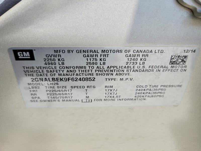 2015 Chevrolet Equinox მანქანა იყიდება აუქციონზე, vin: 2GNALBEK9F6240852, აუქციონის ნომერი: 61488596