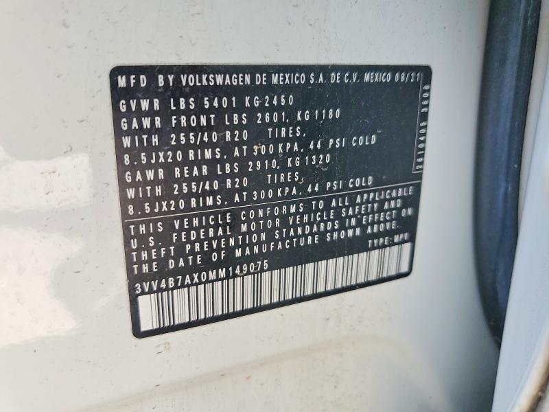2021 Volkswagen Tiguan მანქანა იყიდება აუქციონზე, vin: 3VV4B7AX0MM149075, აუქციონის ნომერი: 59611136