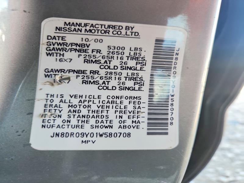 60077876 :رقم المزاد ، JN8DR09Y01W580708 vin ، 2001 Nissan Pathfinder مزاد بيع