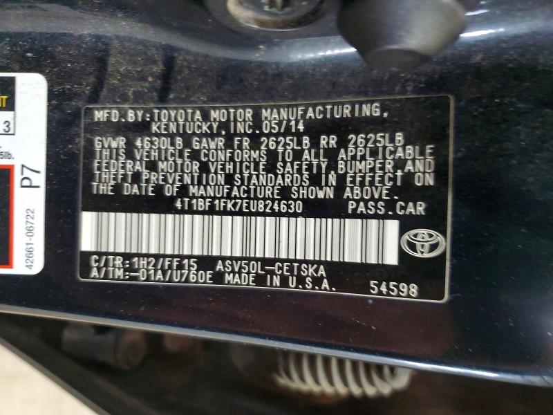 60192946 :رقم المزاد ، 4T1BF1FK7EU824630 vin ، 2014 Toyota Camry مزاد بيع