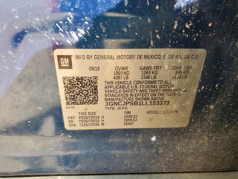 Aukcja sprzedaży 2020 Chevrolet Trax, vin: 3GNCJPSB1LL153373, numer aukcji: 61383276