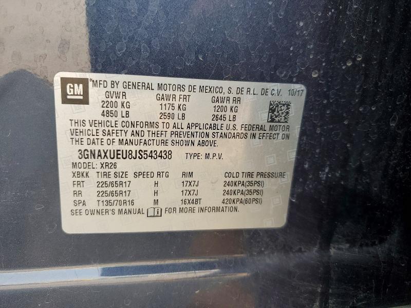 Aukcja sprzedaży 2018 Chevrolet Equinox, vin: 3GNAXUEU8JS543438, numer aukcji: 63238176