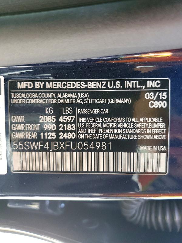 Auction sale of the 2015 Mercedes-benz C, vin: 55SWF4JBXFU054981, lot number: 60160286