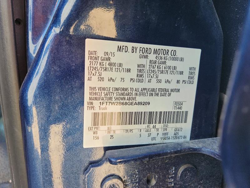 62395446 :رقم المزاد ، 1FT7W2B68GEA89209 vin ، 2016 Ford F250 مزاد بيع
