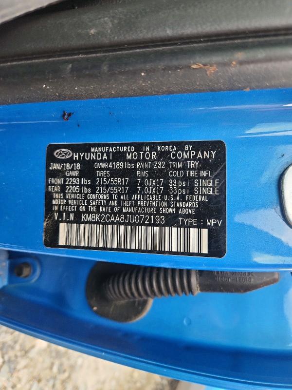 Продажа на аукционе авто 2018 Hyundai Kona, vin: KM8K2CAA8JU072193, номер лота: 60446346