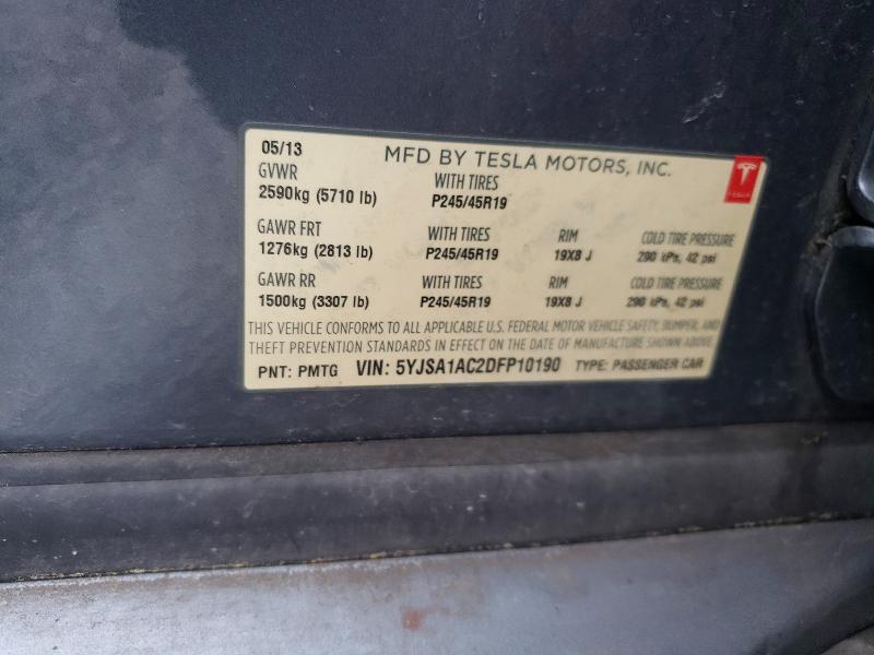 2013 Tesla Model S მანქანა იყიდება აუქციონზე, vin: 5YJSA1AC2DFP10190, აუქციონის ნომერი: 50539566