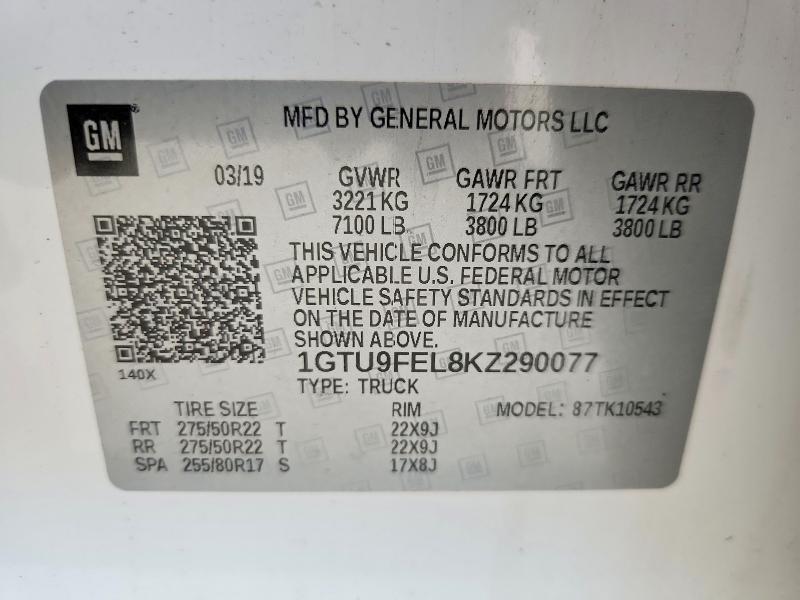 Aukcja sprzedaży 2019 Gmc Sierra, vin: 1GTU9FEL8KZ290077, numer aukcji: 59393376
