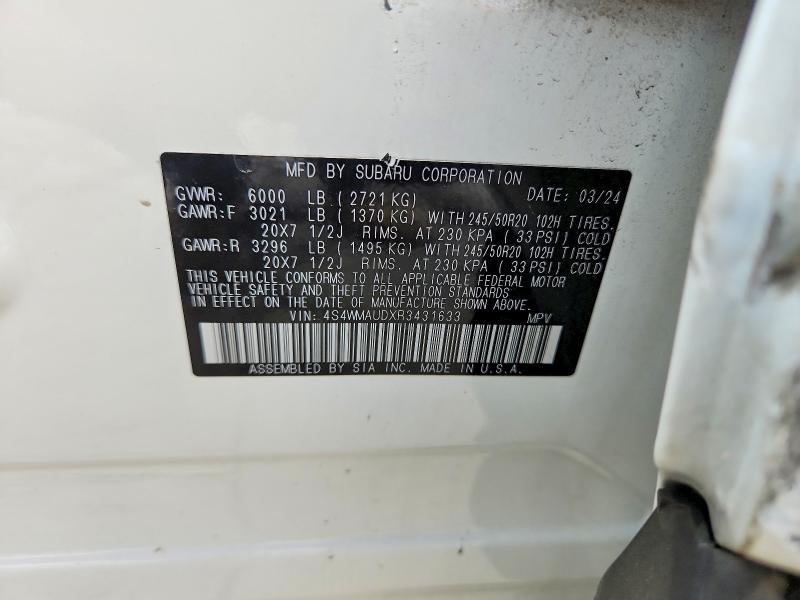 Aukcja sprzedaży 2024 Subaru Ascent, vin: 4S4WMAUDXR3431633, numer aukcji: 59895346