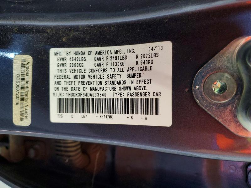 62210766 :رقم المزاد ، 1HGCR3F94DA033840 vin ، 2013 Honda Accord مزاد بيع