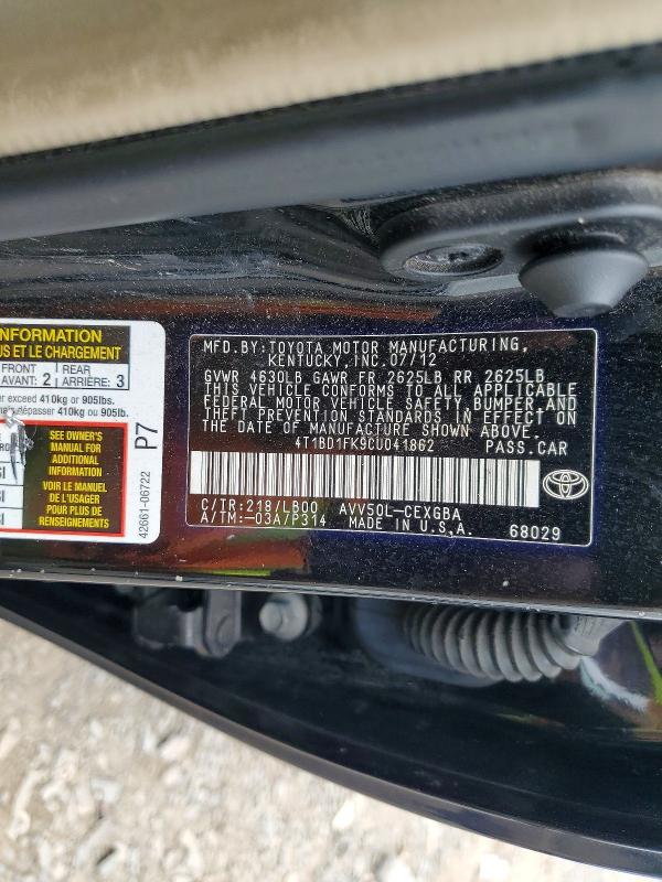 Продажа на аукционе авто 2012 Toyota Camry Hybrid, vin: 4T1BD1FK9CU041862, номер лота: 60128136
