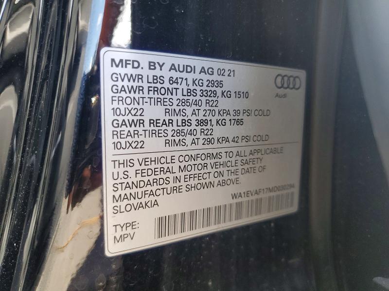 Продажа на аукционе авто 2021 Audi Q8, vin: WA1EVAF17MD030294, номер лота: 59839126