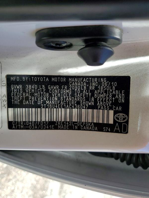 Продаж на аукціоні авто 2010 Toyota Corolla, vin: 2T1BU4EE1AC436047, номер лоту: 60190836