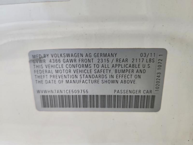 Продаж на аукціоні авто 2012 Volkswagen Cc, vin: WVWHN7AN1CE509755, номер лоту: 60691996