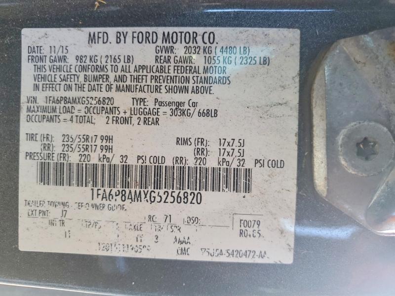 2016 Ford Mustang მანქანა იყიდება აუქციონზე, vin: 1FA6P8AMXG5256820, აუქციონის ნომერი: 61763726