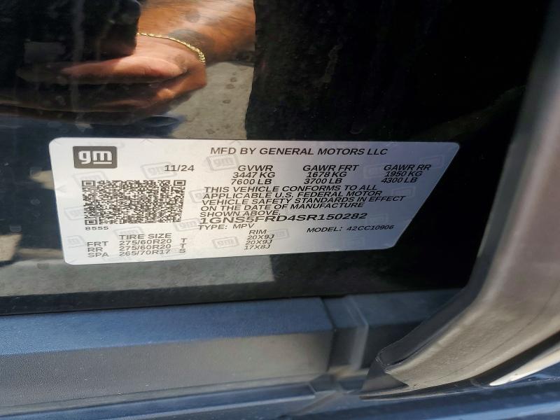 2025 Chevrolet Suburban მანქანა იყიდება აუქციონზე, vin: 1GNS5FRD4SR150282, აუქციონის ნომერი: 60590636