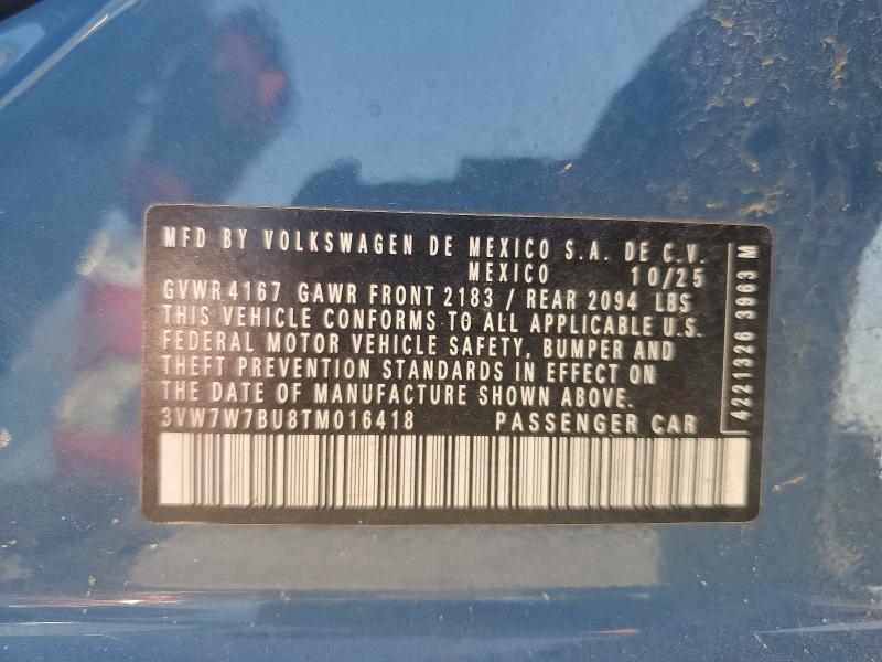 2026 Volkswagen Jetta მანქანა იყიდება აუქციონზე, vin: 3VW7W7BU8TM016418, აუქციონის ნომერი: 62594526