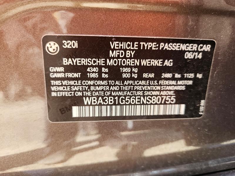 Продажа на аукционе авто 2014 Bmw 320, vin: WBA3B1G56ENS80755, номер лота: 63153446