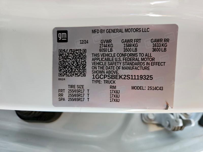 Aukcja sprzedaży 2025 Chevrolet Colorado, vin: 1GCPSBEK2S1119325, numer aukcji: 63251026