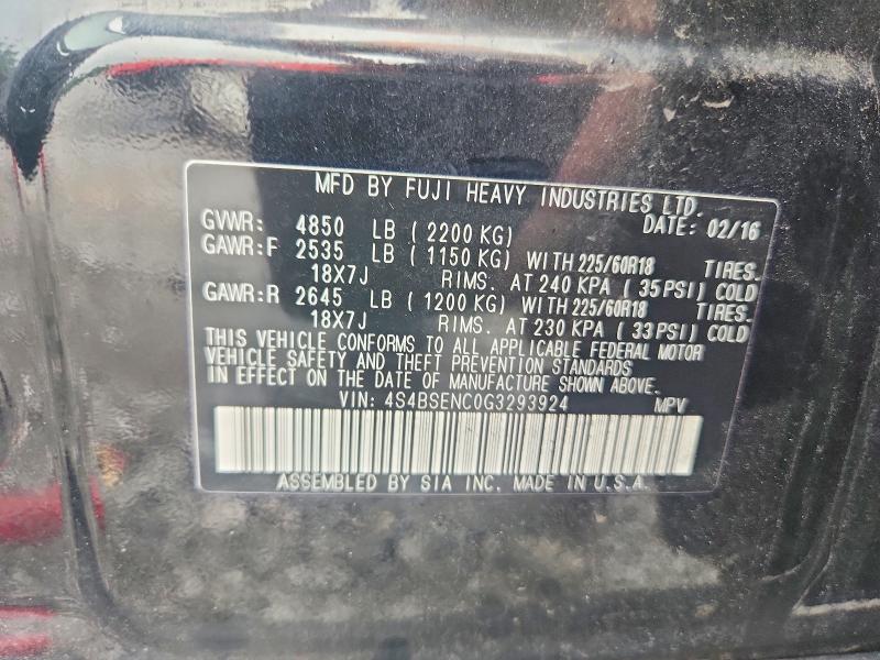 2016 Subaru Outback მანქანა იყიდება აუქციონზე, vin: 4S4BSENC0G3293924, აუქციონის ნომერი: 61629366