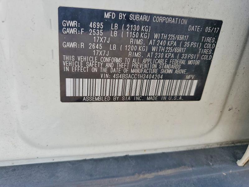 Продажа на аукционе авто 2017 Subaru Outback, vin: 4S4BSACC1H3404204, номер лота: 61637226