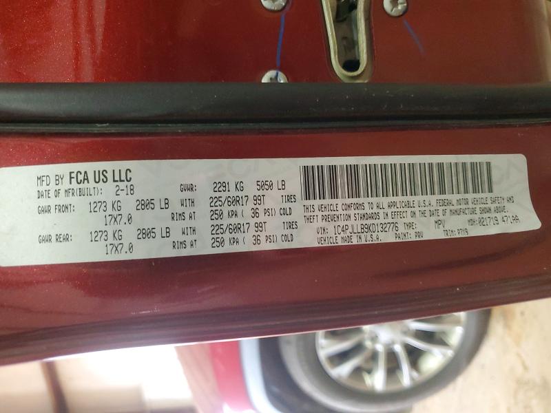 62297966 :رقم المزاد ، 1C4PJLLB9KD132776 vin ، 2019 Jeep Cherokee مزاد بيع