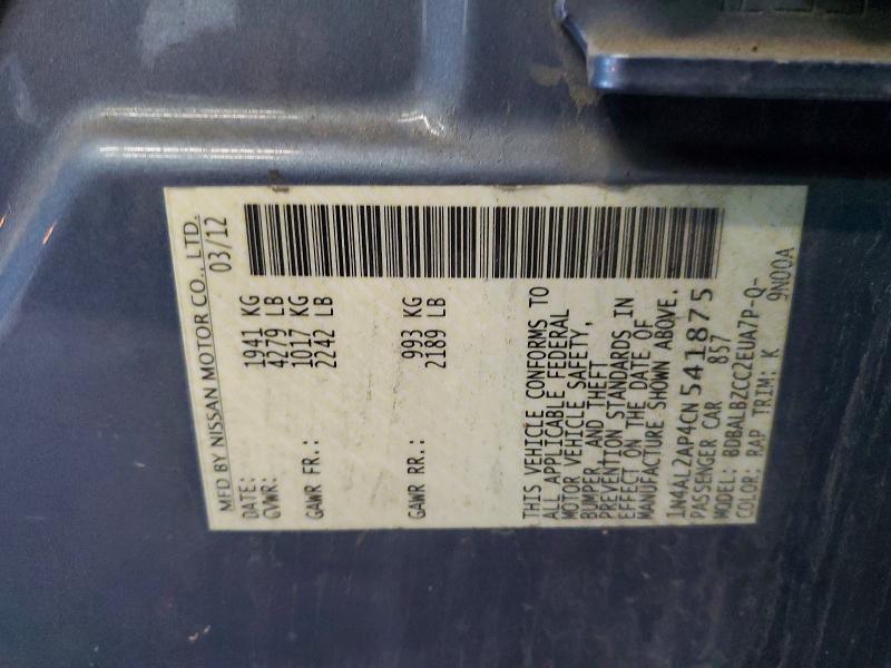 Aukcja sprzedaży 2012 Nissan Altima, vin: 1N4AL2AP4CN541875, numer aukcji: 62142036