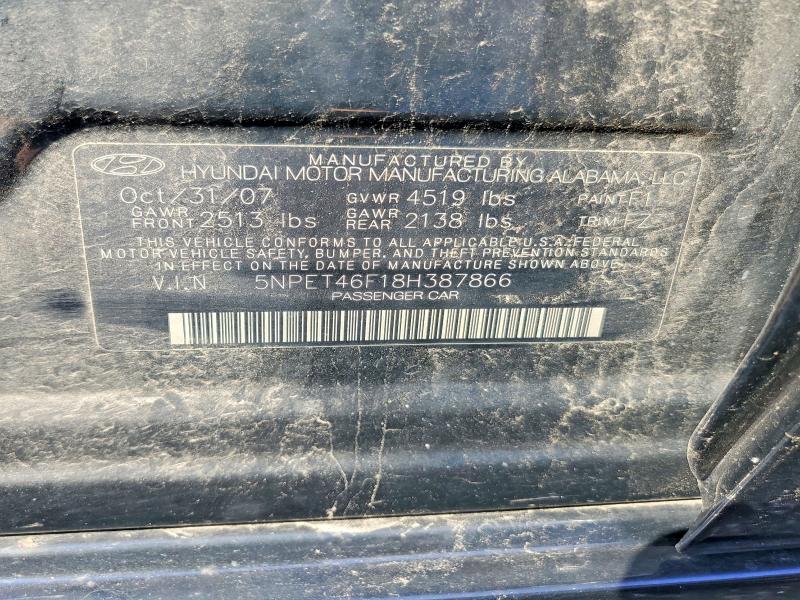 2008 Hyundai Sonata მანქანა იყიდება აუქციონზე, vin: 5NPET46F18H387866, აუქციონის ნომერი: 61710846