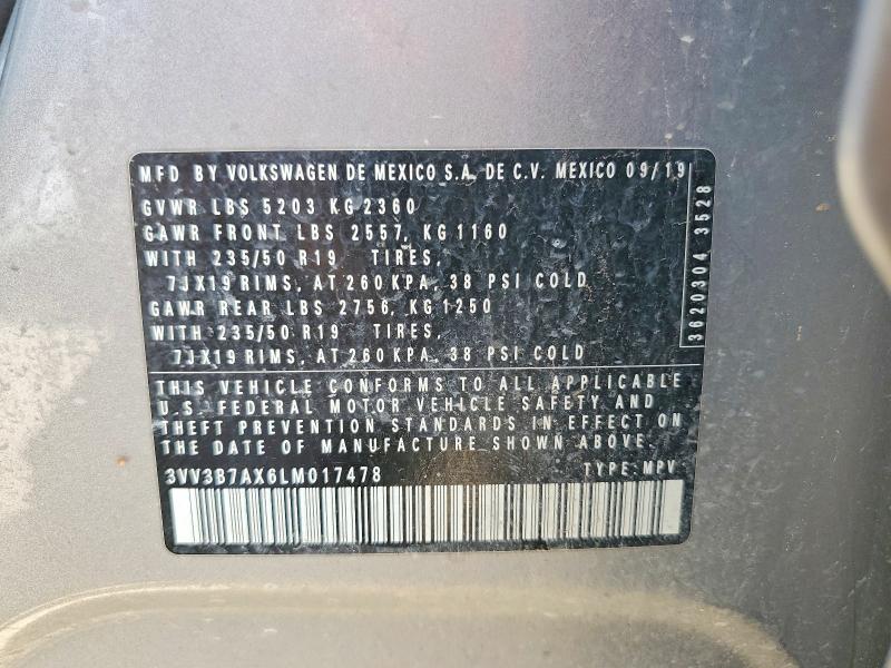 Aukcja sprzedaży 2020 Volkswagen Tiguan, vin: 3VV3B7AX6LM017478, numer aukcji: 59735726